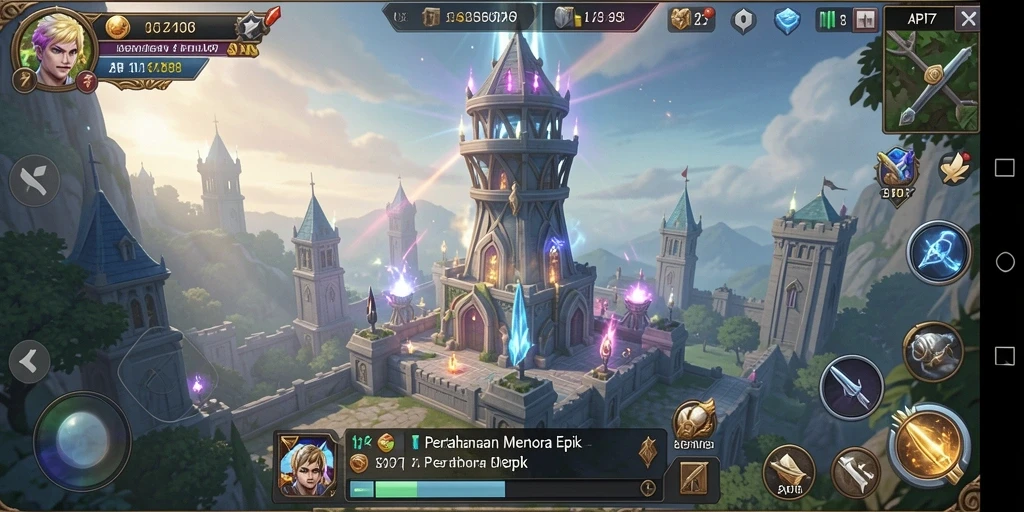 Tampilan gameplay menara pertahanan yang mendebarkan dan strategis.