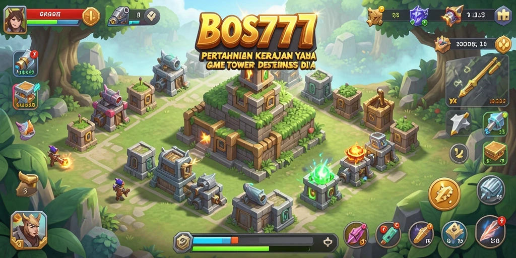 Tangkapan layar gameplay <strong>BOS777</strong> menunjukkan pertempuran menegangkan di dunia Tower Defense.