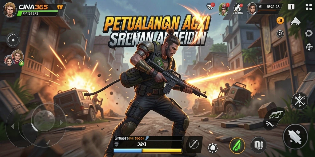 Screenshot gameplay CINA365 saat karakter beraksi melawan musuh.