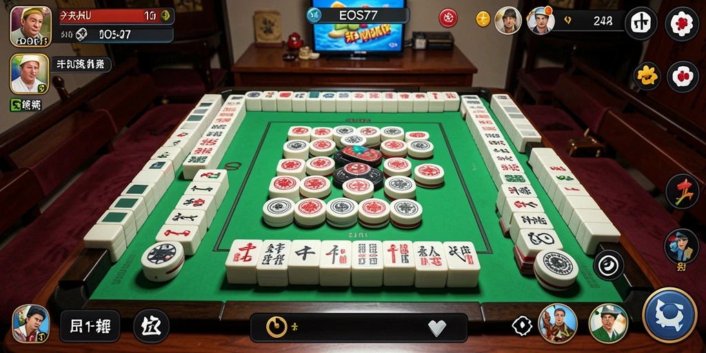 Tampilan gameplay menegangkan dalam EOS77 dengan level Mahjong yang menarik.