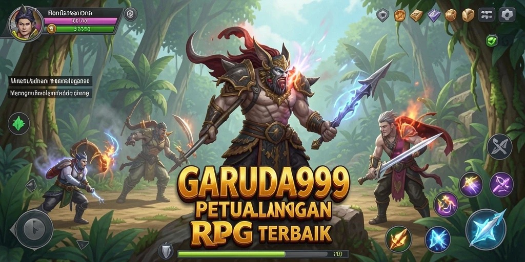 Screenshot gameplay GARUDA999 menampilkan pertarungan epik dalam dunia RPG.