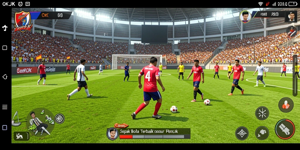 Tampilan gameplay seru di OKJK menunjukkan aksi sepak bola yang mendebarkan.