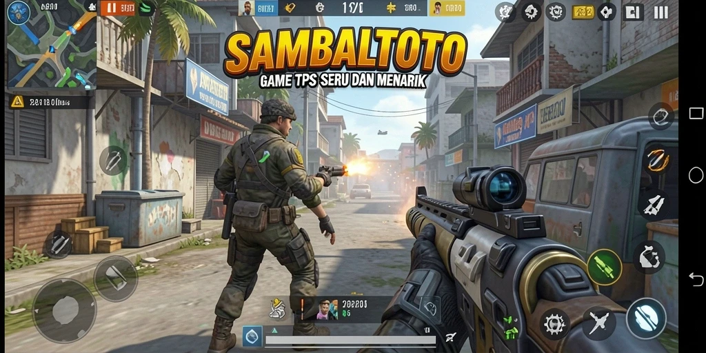 Screenshot gameplay SAMBALTOTO yang menunjukkan aksi pertempuran TPS.