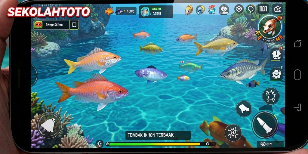 Tampilan gameplay menarik dari SEKOLAHTOTO dengan aksi tembak ikan.