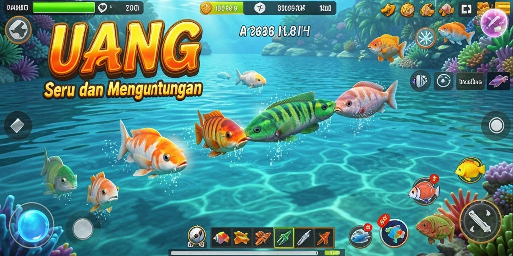 Tampilan gameplay UANG dengan aksi menembak ikan yang seru.